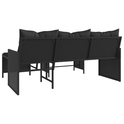 L-Shaped Garden Sofa with Table and Cushions in Poly Rattan