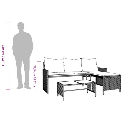 L-Shaped Garden Sofa with Table and Cushions in Poly Rattan