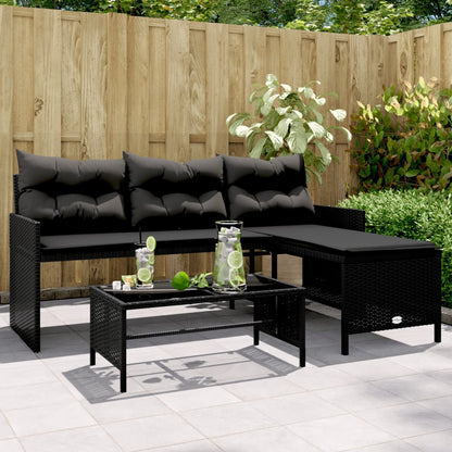 L-Shaped Garden Sofa with Table and Cushions in Poly Rattan