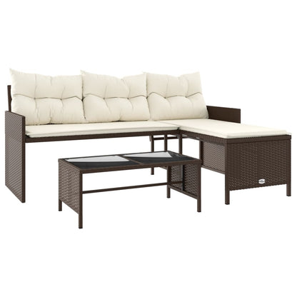 L-Shaped Garden Sofa with Table and Cushions in Poly Rattan