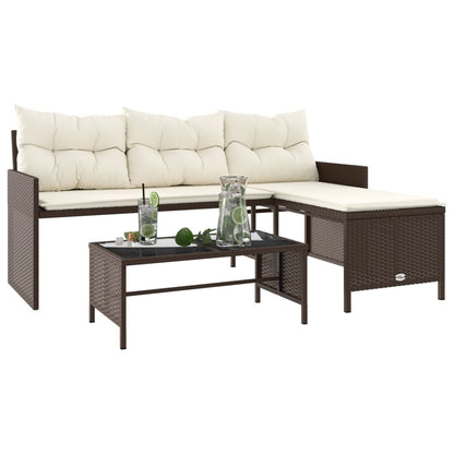 L-Shaped Garden Sofa with Table and Cushions in Poly Rattan