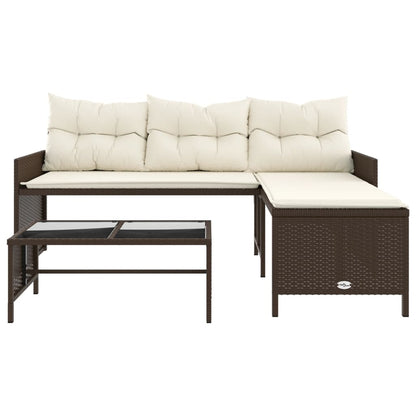 L-Shaped Garden Sofa with Table and Cushions in Poly Rattan