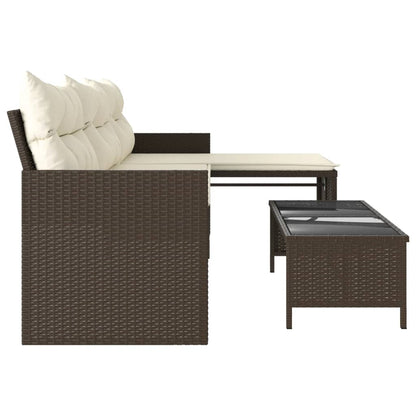 L-Shaped Garden Sofa with Table and Cushions in Poly Rattan
