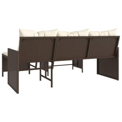 L-Shaped Garden Sofa with Table and Cushions in Poly Rattan