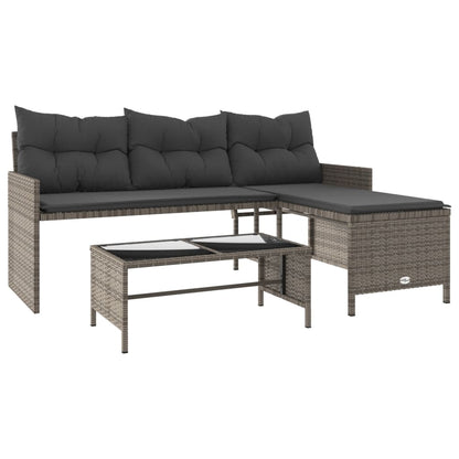 L-Shaped Garden Sofa with Table and Cushions in Poly Rattan