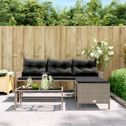 L-Shaped Garden Sofa with Table and Cushions in Poly Rattan