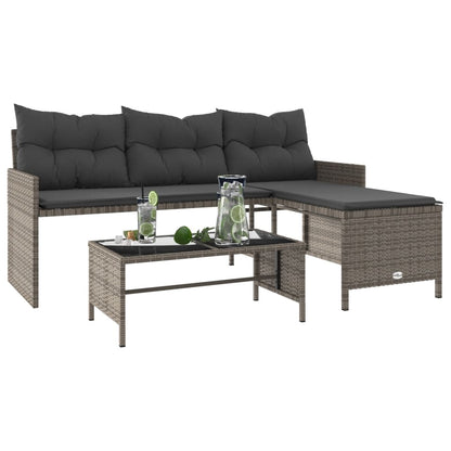 L-Shaped Garden Sofa with Table and Cushions in Poly Rattan
