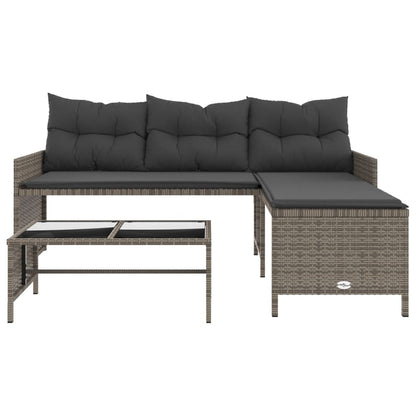 L-Shaped Garden Sofa with Table and Cushions in Poly Rattan