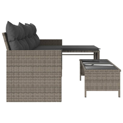 L-Shaped Garden Sofa with Table and Cushions in Poly Rattan