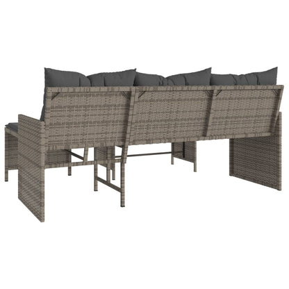 L-Shaped Garden Sofa with Table and Cushions in Poly Rattan