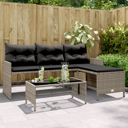 L-Shaped Garden Sofa with Table and Cushions in Poly Rattan