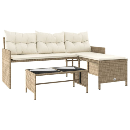 L-Shaped Garden Sofa with Table and Cushions in Poly Rattan