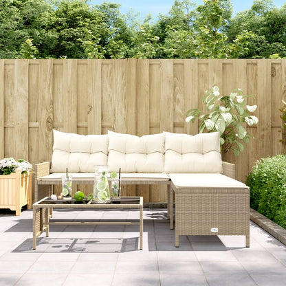 L-Shaped Garden Sofa with Table and Cushions in Poly Rattan