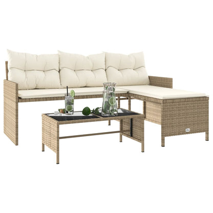 L-Shaped Garden Sofa with Table and Cushions in Poly Rattan