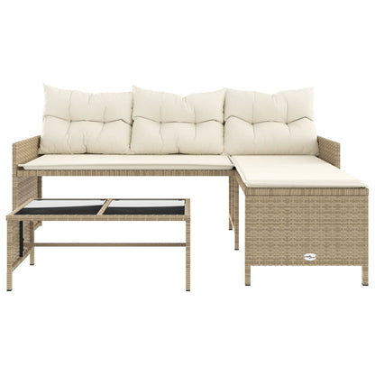L-Shaped Garden Sofa with Table and Cushions in Poly Rattan