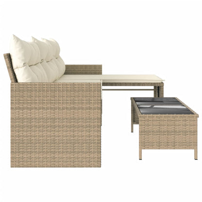 L-Shaped Garden Sofa with Table and Cushions in Poly Rattan