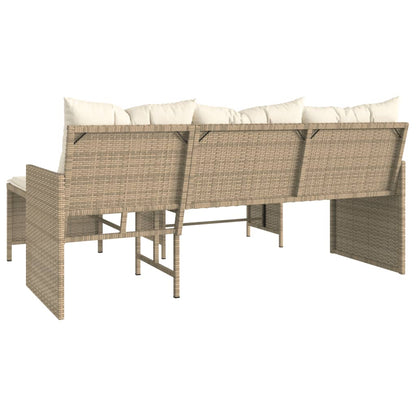 L-Shaped Garden Sofa with Table and Cushions in Poly Rattan