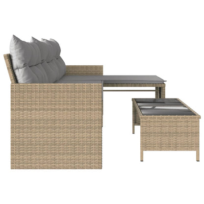 L-Shaped Garden Sofa with Table and Cushions in Poly Rattan