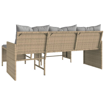 L-Shaped Garden Sofa with Table and Cushions in Poly Rattan