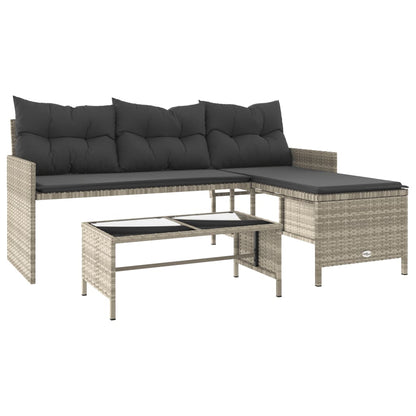 L-Shaped Garden Sofa with Table and Cushions in Poly Rattan