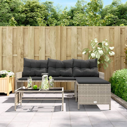 L-Shaped Garden Sofa with Table and Cushions in Poly Rattan