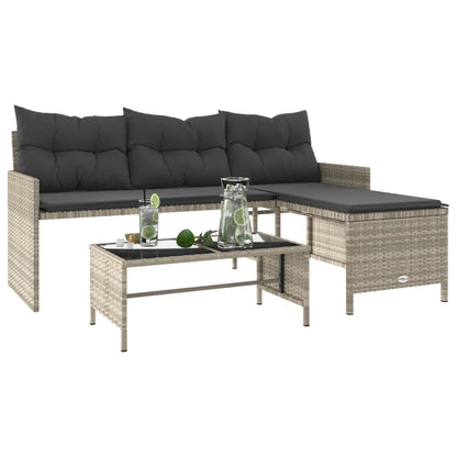 L-Shaped Garden Sofa with Table and Cushions in Poly Rattan