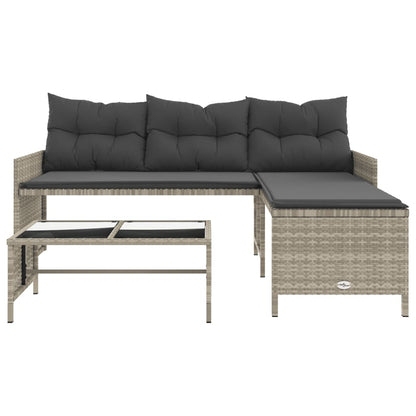 L-Shaped Garden Sofa with Table and Cushions in Poly Rattan