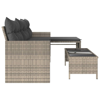L-Shaped Garden Sofa with Table and Cushions in Poly Rattan