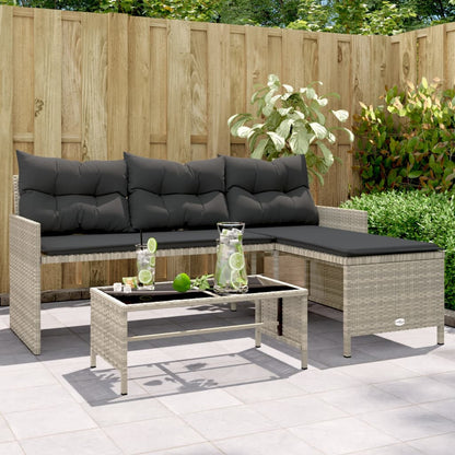 L-Shaped Garden Sofa with Table and Cushions in Poly Rattan