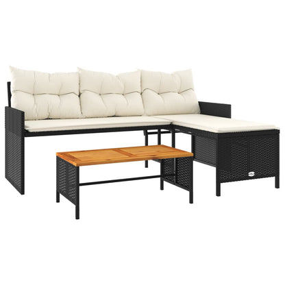 L-Shaped Garden Sofa with Table and Cushions in Poly Rattan
