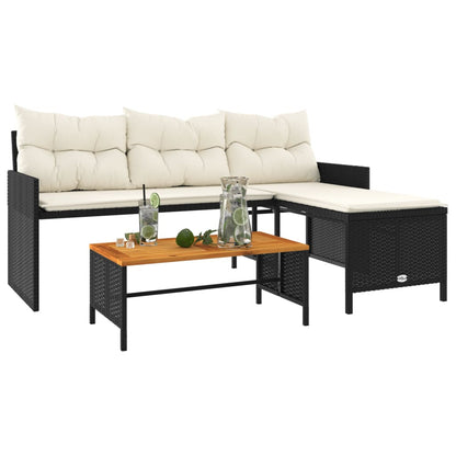 L-Shaped Garden Sofa with Table and Cushions in Poly Rattan