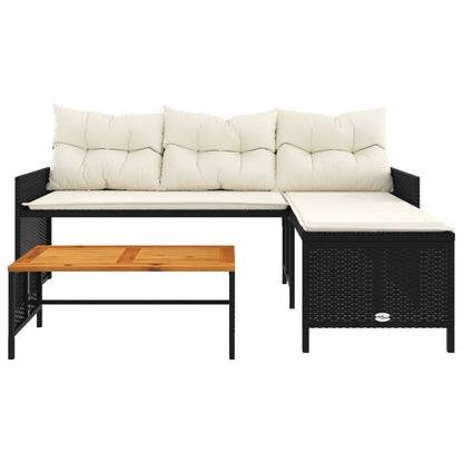 L-Shaped Garden Sofa with Table and Cushions in Poly Rattan