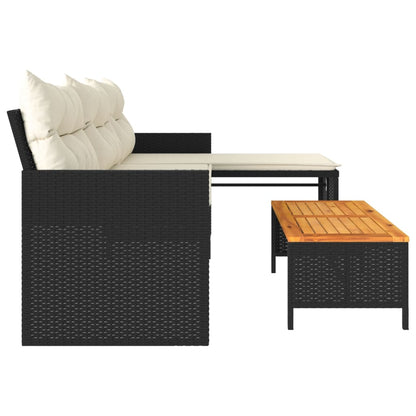 L-Shaped Garden Sofa with Table and Cushions in Poly Rattan