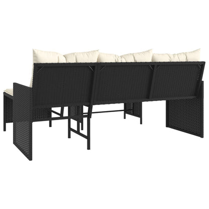 L-Shaped Garden Sofa with Table and Cushions in Poly Rattan
