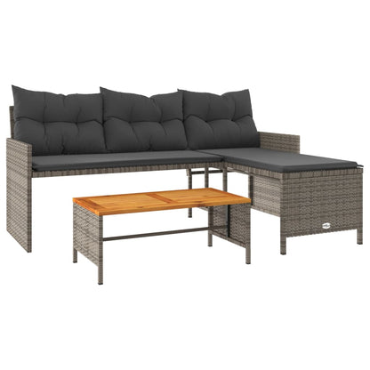 L-Shaped Garden Sofa with Table and Cushions in Poly Rattan