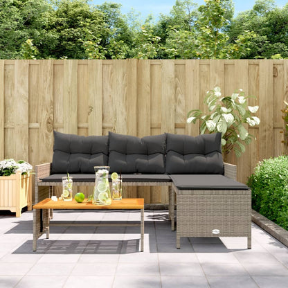 L-Shaped Garden Sofa with Table and Cushions in Poly Rattan