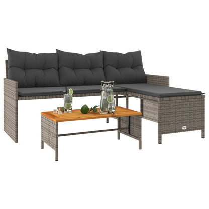 L-Shaped Garden Sofa with Table and Cushions in Poly Rattan