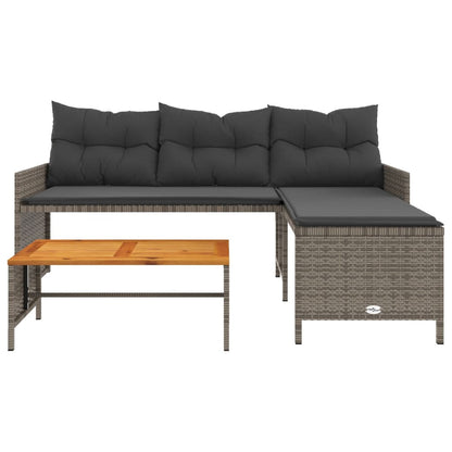 L-Shaped Garden Sofa with Table and Cushions in Poly Rattan