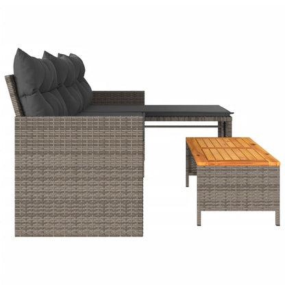 L-Shaped Garden Sofa with Table and Cushions in Poly Rattan