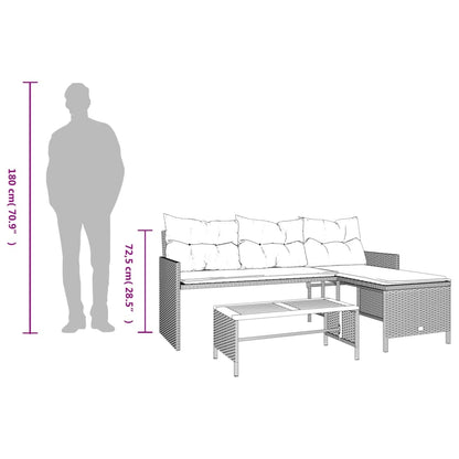 L-Shaped Garden Sofa with Table and Cushions in Poly Rattan