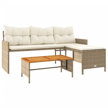 L-Shaped Garden Sofa with Table and Cushions in Poly Rattan