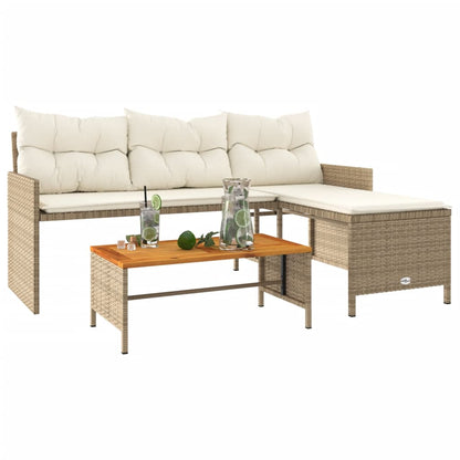 L-Shaped Garden Sofa with Table and Cushions in Poly Rattan