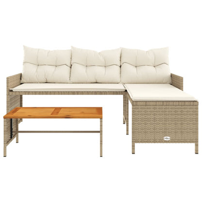 L-Shaped Garden Sofa with Table and Cushions in Poly Rattan