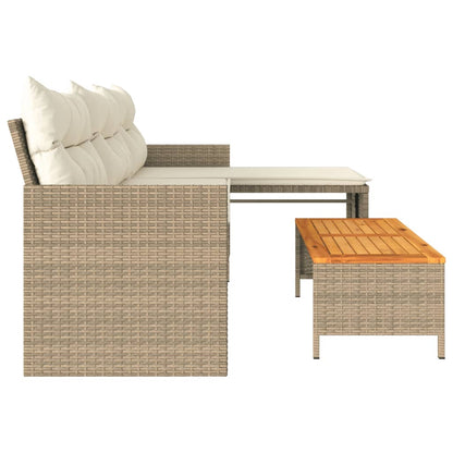 L-Shaped Garden Sofa with Table and Cushions in Poly Rattan