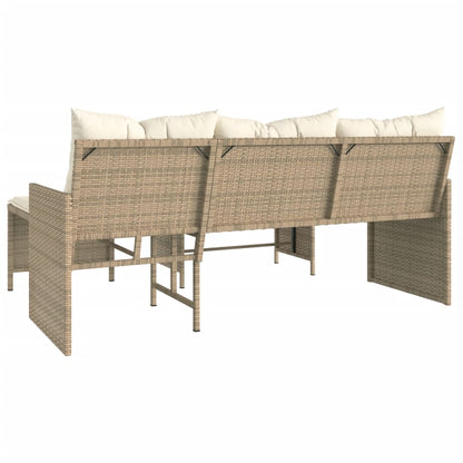 L-Shaped Garden Sofa with Table and Cushions in Poly Rattan