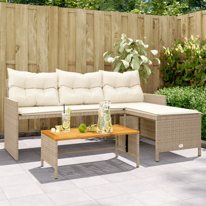 L-Shaped Garden Sofa with Table and Cushions in Poly Rattan