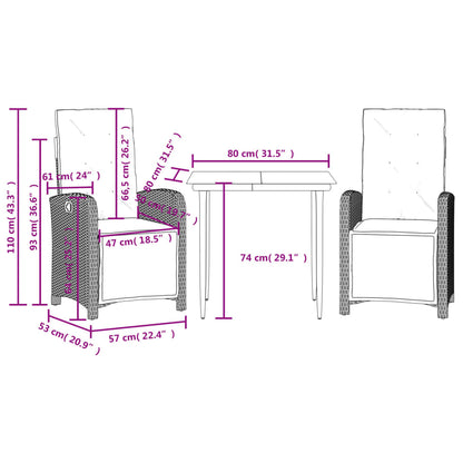 Rattan Bistro Set with Cushions - 3 Piece