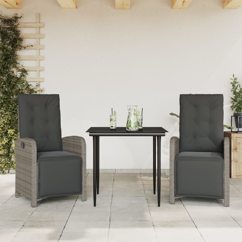 Rattan Bistro Set with Cushions - 3 Piece