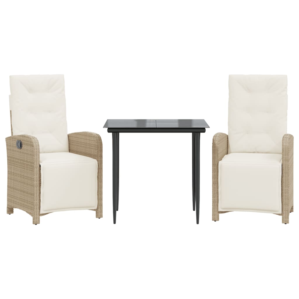 Rattan Bistro Set with Cushions - 3 Piece