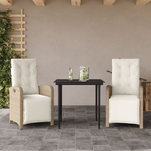 Rattan Bistro Set with Cushions - 3 Piece